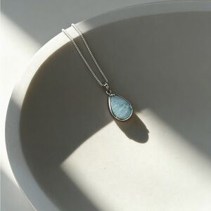 925 Sterling Silver Natural Larimar Teardrop Necklace! NEW!